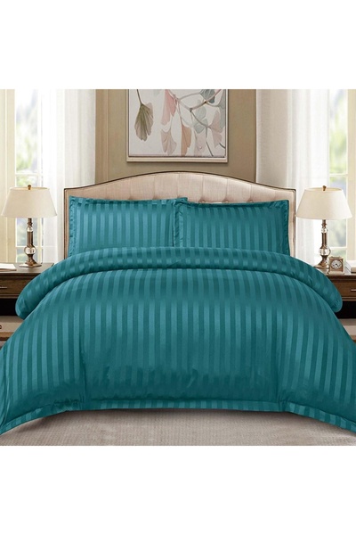 OEM Lenjerie de Pat Damasc Stripe Turcoaz 4 Piese (Finet)