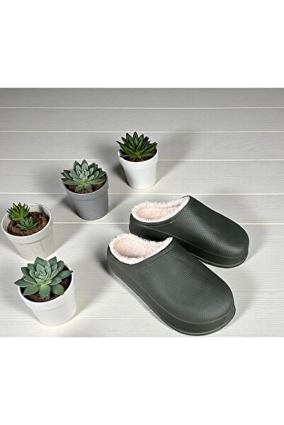 AkınalBella Akınal Men's Khaki Wool-Lined Lightweight Sole Home Office Daily Slippers