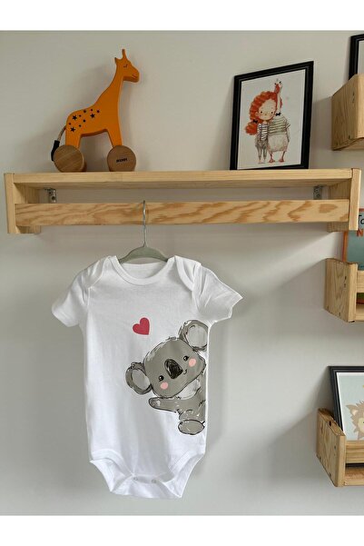 ARASBASKIEVİ Organic 100% Cotton Koala Baby Bodysuit White Bodysuit with Snap...