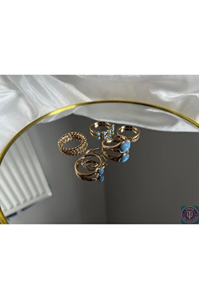 uyguntakıaksesuar Mavi Taş Detaylı Kadın Yüzük Seti – Gold Renk, 4’lü Kombin,...