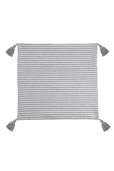 OEM Grey Decorative Pillowcase with Thin Stripe & Tassels 45x45cm