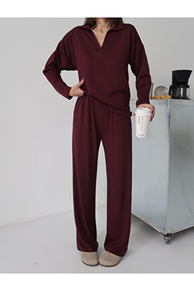 Paw Garage Women's Lora Modal Polo Neck Top and Bottom Set