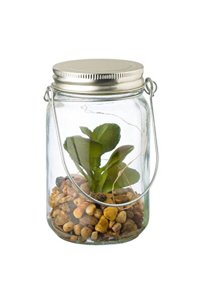 OEM Decorative Glass Jar Lantern with 6 LEDs and Stones Ø8x13.5cm