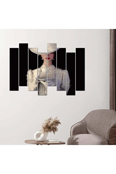 Generic لوحه جداريه رسمة فنية لامرأه بقبعه بيضاء - ٢٤٥٨٥ - مقسمه ثمانية قطع