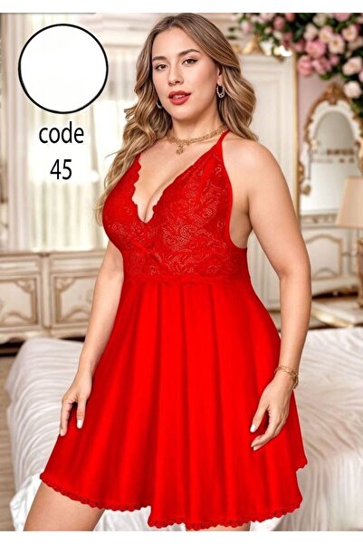 TREN Women's Short Lace Chemise Nightdress Elegant V-Neck Babydoll Lingerie Intimate Sleepwear Set