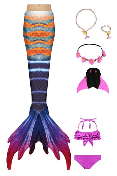 THK Set costum sirenă prințesa Ariel THK®, 7 piese, coadă de sirenă, chiloți,...