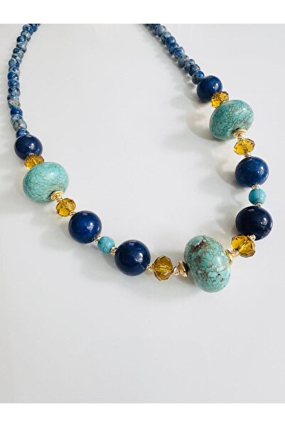 DEVİ fashion Firuze Ve Jade Doğal Taş Kolye 53 cm