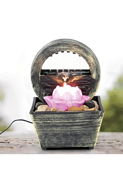 OEM Decorative Indoor Artesian Fountain with LED, Flower & Stones 12x12x18cm