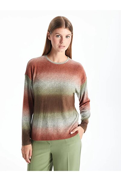 LC Waikiki LCWAIKIKI Classic Kahverengi Bisiklet Yaka Batik Kadın Tişört