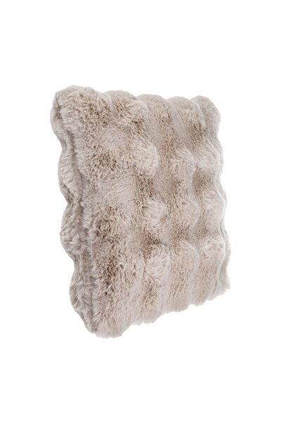 OEM Beige Faux Fur Winter Decorative Pillow with Embossed Pattern for Sofa 40x40cm