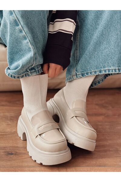 I Love Shoes Celora Kadın Kalın Taban Bot Bej Triko