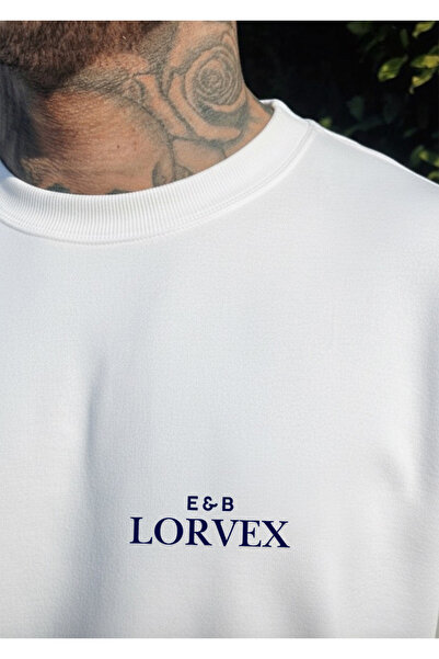 LORVEX E&B Baskı Pulover supradimensionat unisex din bumbac tricou