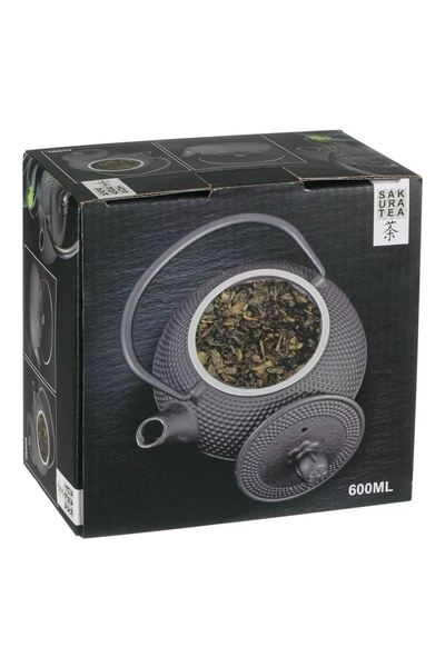 OEM Black Cast Iron Kettle with Dots Embossed Pattern 600ml