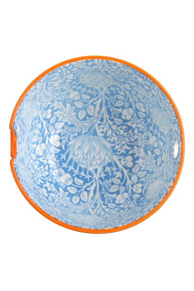 OEM Blue Porcelain Bowl with Orange Patterns & Chopsticks 720ml
