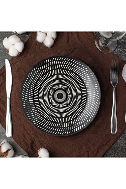 OEM Black Porcelain Plate with White Stripes Ø19cm