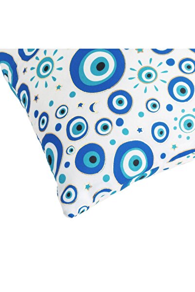 OEM Perna Decorativa de Vara Alba cu Imprimeu Albastru Ochi cu Detalii din Folie Aurie 40x40cm