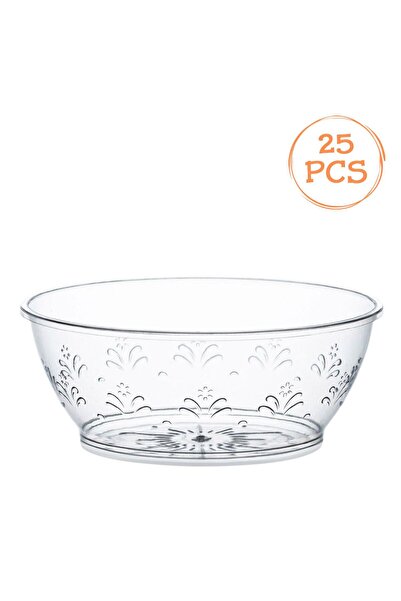 OEM Set of Reusable Transparent Plastic Bowls with Flower Pattern 180ml - 25pcs