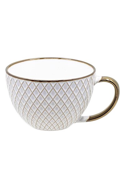 OEM Ceramic Cup Beige Bronze Diamond Pattern 310ml