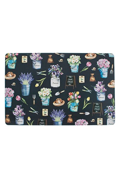 OEM Black Plastic Plate Holder with Pots & Colorful Flowers Pattern 43.5x28.5cm