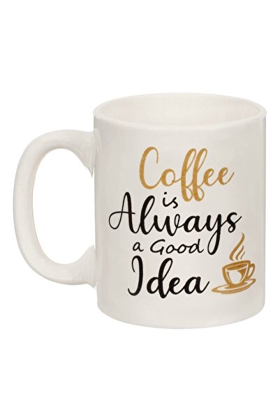 OEM Mini Beige Ceramic Mug "Coffee is Always a Good Idea" 120ml