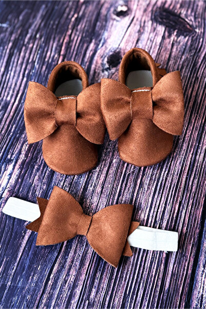 Meduza Baby Fiyonklu Süet İlk Adım Bebek Ayakkabısı Yumuşak Tabanlı Patik Kız...