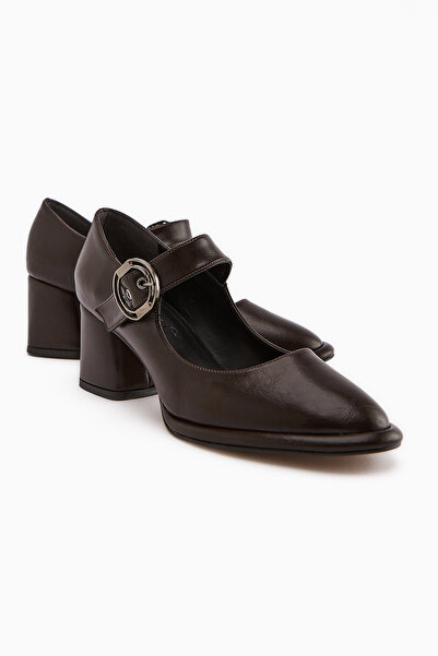 Limoya Nana Brown Buckle Heeled Women's Shoes