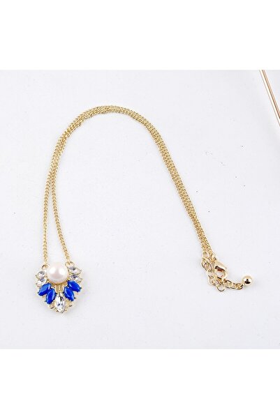 GlaMLo Accessories Colier lantisor auriu eleganta cu perla si cristale