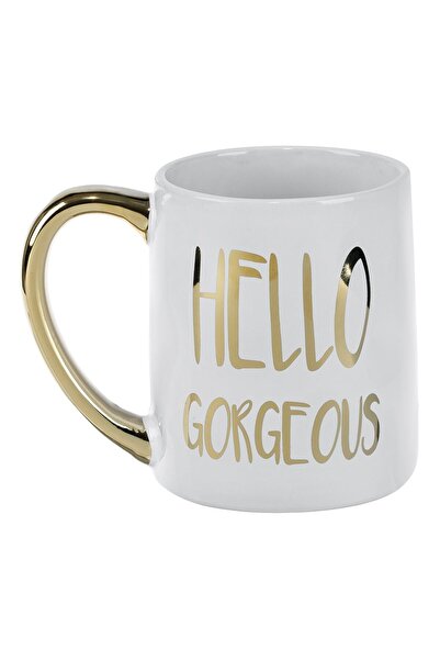 OEM White Ceramic Mug with Gold Handle "Hello Gorgeous" Print 500ml