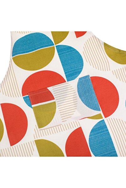 OEM Ecru Kitchen Apron with Colorful Semicircles Pattern & Pocket 75x55cm