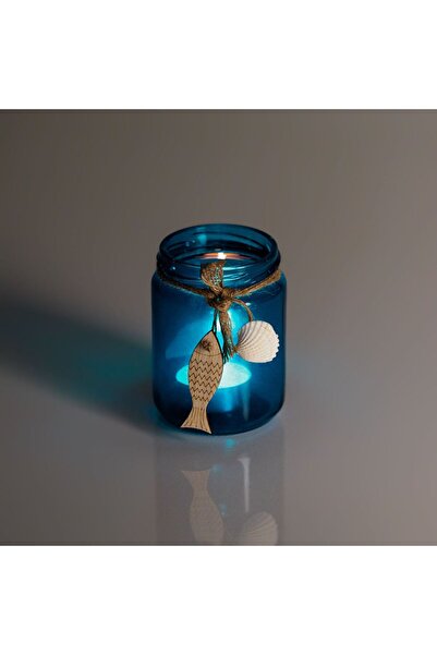 OEM Suport din Sticla Albastru Transparent Siret cu Peste Scoici pentru Lumanare Pastila Ø6x9.5cm