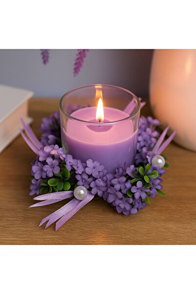 OEM Lilac Candle Set with Flower Wreath & Lavender Aroma 10x10x7cm