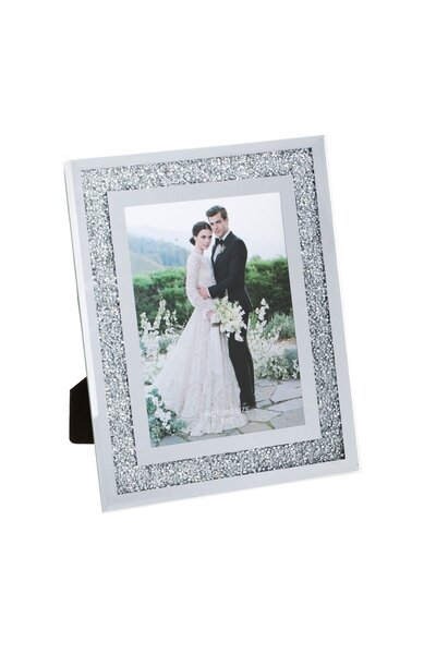 OEM Decorative Mirror Glass Photo Frame Silver Glitter 13x18cm