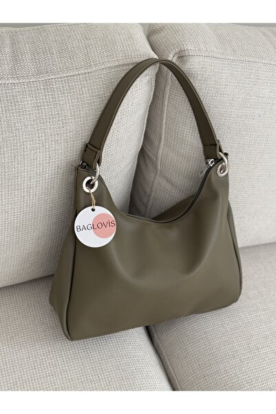 BAGLOVİS Γυναικεία τσάντα ώμου casual χακί με επένδυση με λεπτομέρειες στο δαχτυλίδι EN35 BOY25