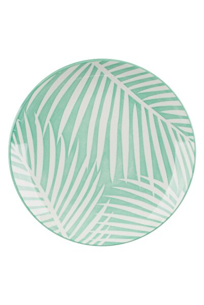 OEM Green Porcelain Plate with White Tropical Leaves 19cm