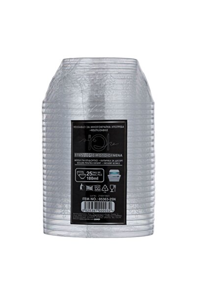 OEM Set of Reusable Transparent Plastic Bowls with Flower Pattern 180ml - 25pcs