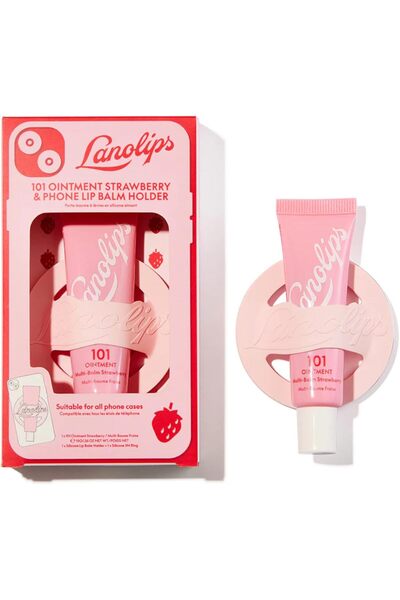 Lanolips حامل جوال مع مرطب شفاه برائحة الفراولة من 101 Ointment - مرطب شفاه برائحة الفواكه مع