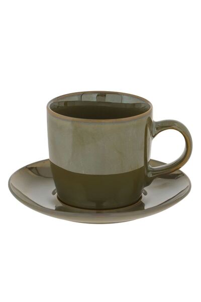 OEM New Bone Green Olive Glaze Cup and Saucer Set 260ml