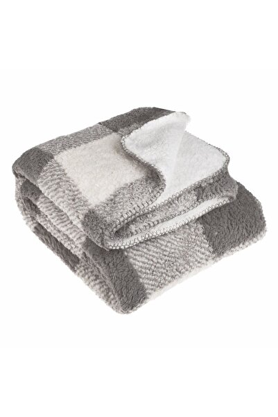 OEM Double-Sided Blanket Grey Checkered & Ecru Sherpa 200x150cm