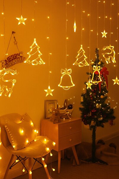 BeySüS Yılbaşı Çam Ağacı Süsü Geyik Ağaç ve Zil Perde Led Gün Işığı