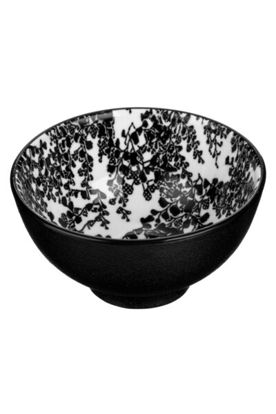OEM Black Round Porcelain Bowl with Flower Pattern for Peanuts - Sauce 130ml