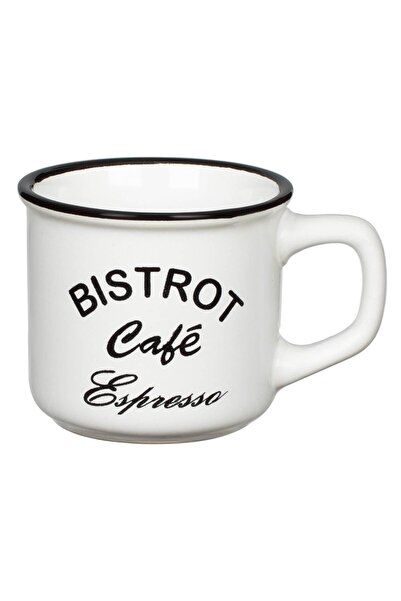 OEM Mini Ceramic Coffee Mug "BISTROT Cafe Espresso" Black-White 140ml