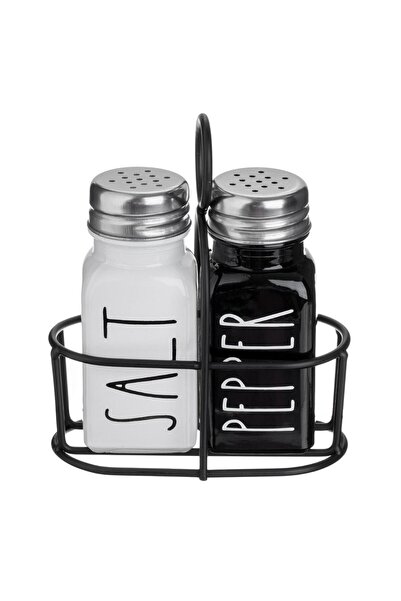 OEM Black and White Glass Salt and Pepper Shaker Set with Metal Base 85ml