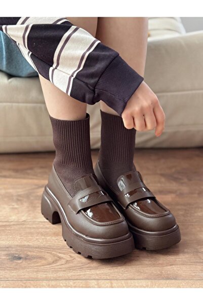 I Love Shoes Celora Kadın Kalın Taban Bot Acıkahve Triko