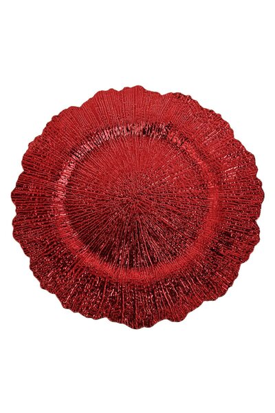 OEM Red Plastic Round Decorative Plate with Pattern & Lace Edge Ø40cm