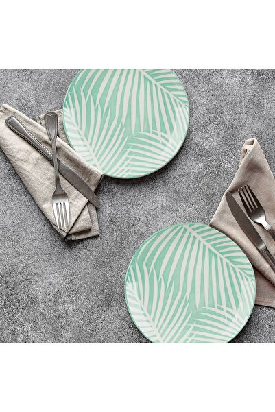 OEM Green Porcelain Plate with White Tropical Leaves 19cm