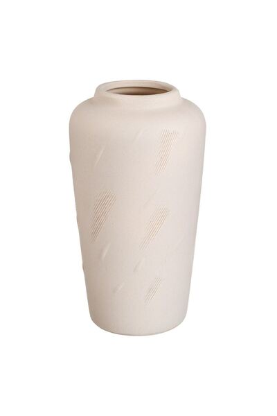 OEM Decorative Ceramic Vase Sand Color with Embossed Details Ø15x27cm