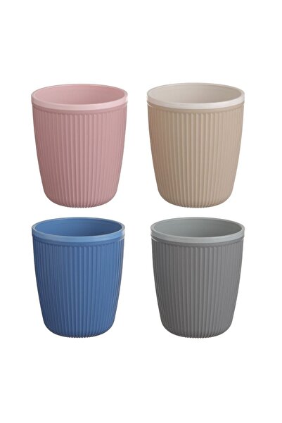 OEM Set 4 Pahare din Plastic de Diferite Culori cu Model Dungi 400ml - 4buc