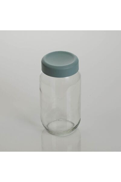 OEM Round Transparent Glass Storage Jar with Mint Green Lid 1l