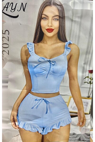 TREN Women's Sleeveless Ruffle Top Pajama Set Elastic Waist Shorts Tie Detail Comfortable Loungewear