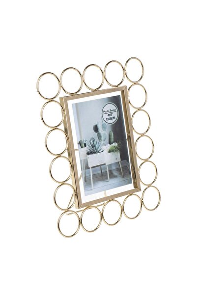 OEM Rose Gold Transparent Metal Decorative Photo Frame with Stand and Circles 10x15 cm